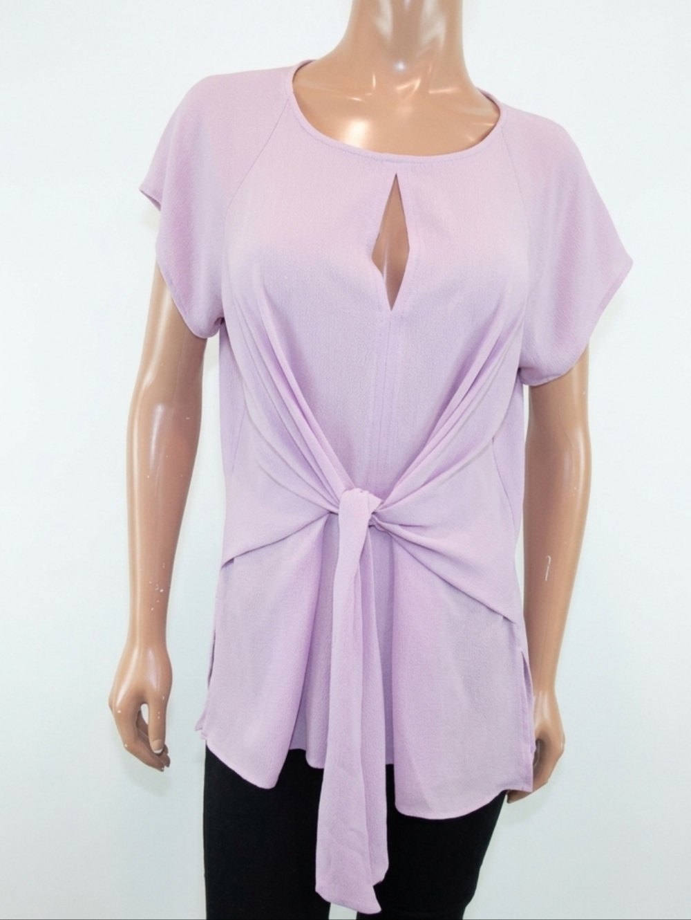 💠Chenault Tie Front Blouse Womens Size XL Pink Short Sleeve Keyhole Tunic Top
